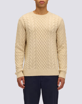 MEN'S CREW NECK SWEATER WITH CABLES IN MERINO WOOL AND CASHMERE
