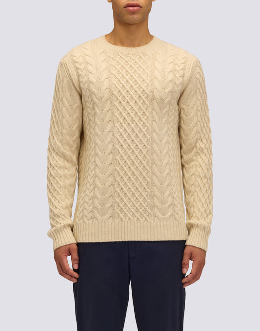 PULL HOMME À COL RAS DU COU AVEC TORSADES EN LAINE MÉRINOS ET CACHEMIRE