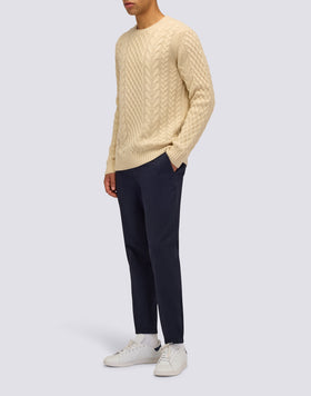 MEN'S CREW NECK SWEATER WITH CABLES IN MERINO WOOL AND CASHMERE