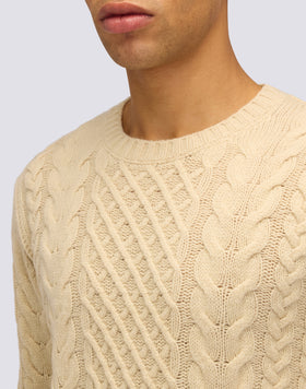 MEN'S CREW NECK SWEATER WITH CABLES IN MERINO WOOL AND CASHMERE
