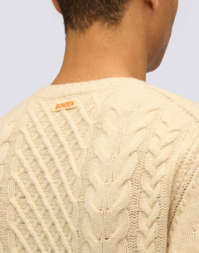 MEN'S CREW NECK SWEATER WITH CABLES IN MERINO WOOL AND CASHMERE