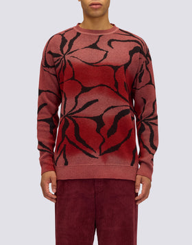 MEN'S CREW NECK JACQUARD SWEATER WITH HIBISCUS PATTERN
