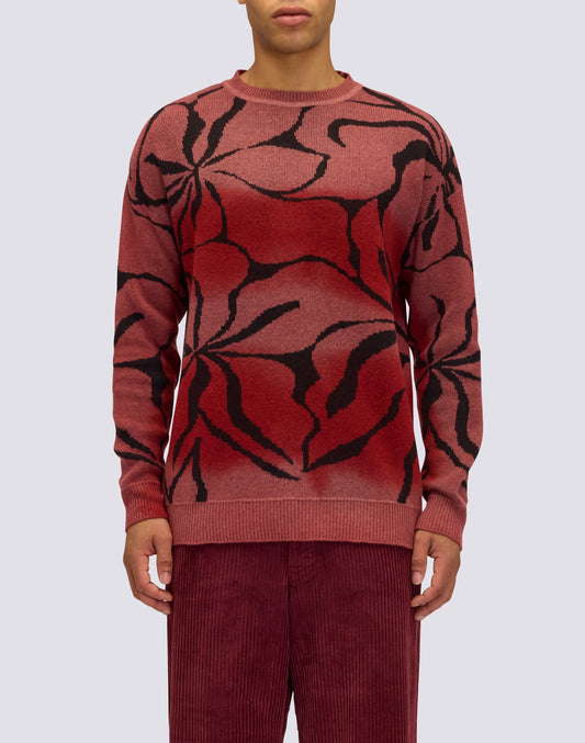 MEN'S CREW NECK JACQUARD SWEATER WITH HIBISCUS PATTERN