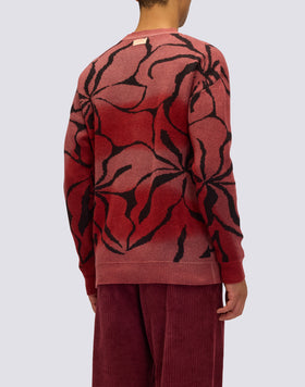 MEN'S CREW NECK JACQUARD SWEATER WITH HIBISCUS PATTERN