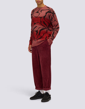 MEN'S CREW NECK JACQUARD SWEATER WITH HIBISCUS PATTERN