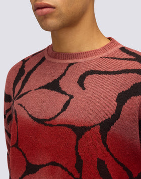 MEN'S CREW NECK JACQUARD SWEATER WITH HIBISCUS PATTERN