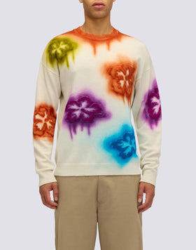 MAGLIONE UNISEX A GIROCOLLO CON INTARSIO MOTIVO FIORE