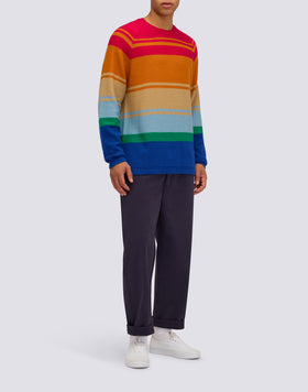 UNISEX MULTI-STRIPE CREW NECK SWEATER