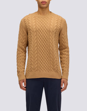 JERSEY DE CUELLO REDONDO PARA HOMBRE CON TRENZAS DE LANA MERINO Y CACHEMIRA