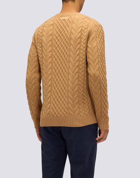JERSEY DE CUELLO REDONDO PARA HOMBRE CON TRENZAS DE LANA MERINO Y CACHEMIRA