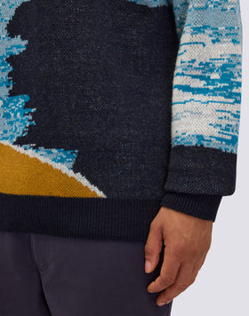 PULL COL V JACQUARD POUR HOMME AUX COULEURS EFFET MER