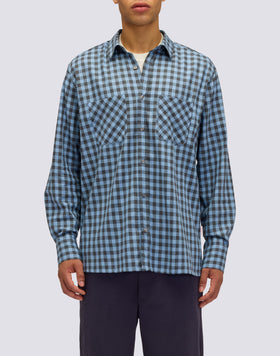 MEN'S HAND-DYED CHECKED COTTON GABARDINE SHIRT