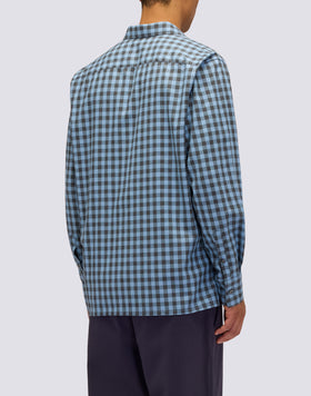 MEN'S HAND-DYED CHECKED COTTON GABARDINE SHIRT