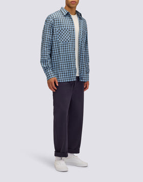 MEN'S HAND-DYED CHECKED COTTON GABARDINE SHIRT