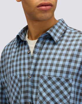 MEN'S HAND-DYED CHECKED COTTON GABARDINE SHIRT