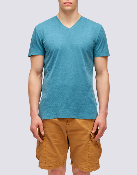 GARMENT DYED T-SHIRT WITH V-NECK