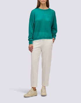 PANTALON LONG FEMME EN POINT DE MILANO AVEC TAILLE SEMI-ÉLASTIQUE