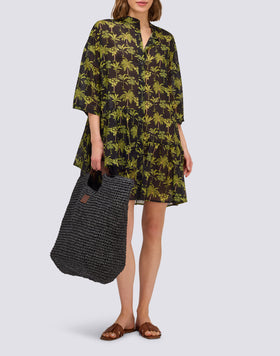 ROBE COURTE POUR FEMME EN VOILE DE COTON IMPRIMÉ BOTANIC