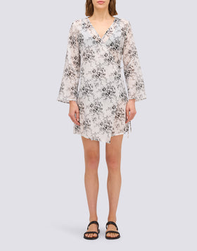 ROBE FEMME WRAPOVER IMPRIMÉ ROSE DE JOIE