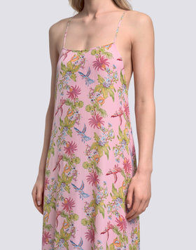LONG SLEEVELESS WOMEN'S DRESS WITH SWEET PARROT PRINT