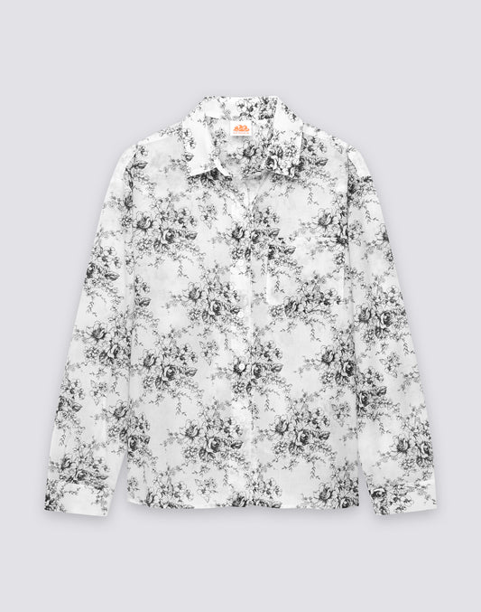 LONG-SLEEVED WOMEN'S SHIRT IN COTTON VOILE WITH ROSE DE JOIE PRINT