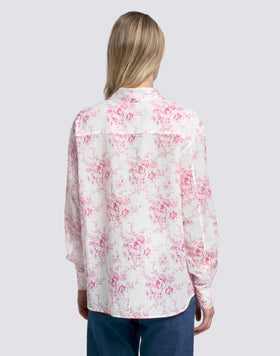 CAMICIA DONNA A MANICHE LUNGHE IN VOILE DI COTONE STAMPA ROSE DE JOIE