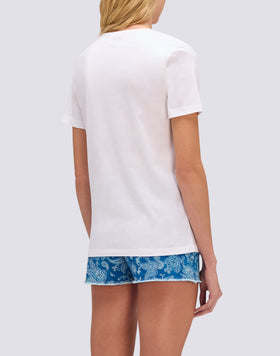 T-SHIRT FEMME À COL LARGE ET NOEUD SUR LE DEVANT