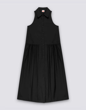 WOMEN'S LONG SLEEVELESS POPLIN COTTON SHIRT DRESS