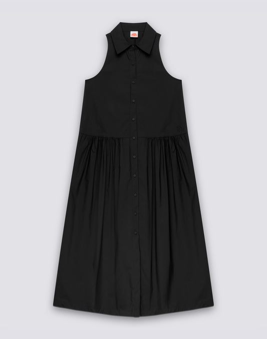 WOMEN'S LONG SLEEVELESS POPLIN COTTON SHIRT DRESS