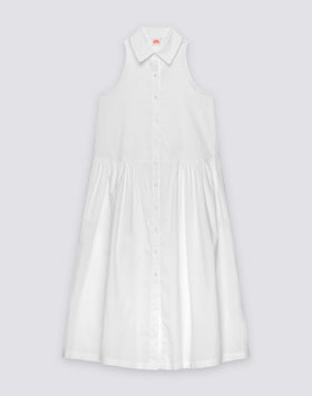 WOMEN'S LONG SLEEVELESS POPLIN COTTON SHIRT DRESS