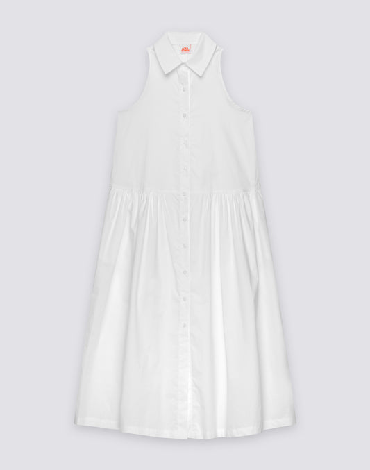 WOMEN'S LONG SLEEVELESS POPLIN COTTON SHIRT DRESS