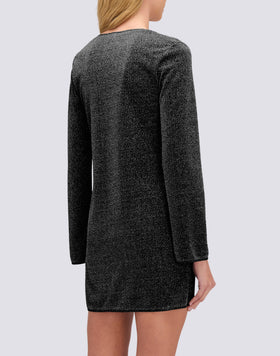 WOMEN'S SHORT LUREX DRESS WITH DEEP NECKLINE