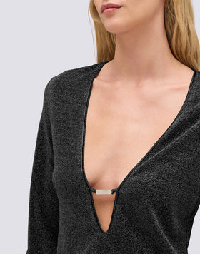 WOMEN'S SHORT LUREX DRESS WITH DEEP NECKLINE