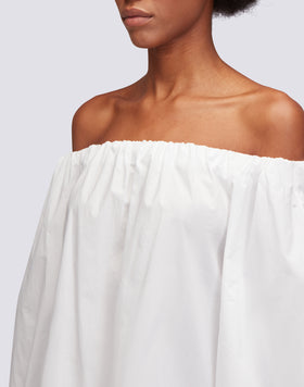 ABITO CORTO IN POPELINE CON SCOLLO A BARCA