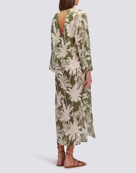 ABITO LUNGO IN COTONE VOILE CON STAMPA TROPIC SAVANA