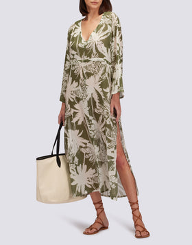 ABITO LUNGO IN COTONE VOILE CON STAMPA TROPIC SAVANA