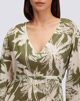 ABITO LUNGO IN COTONE VOILE CON STAMPA TROPIC SAVANA
