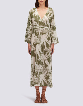ABITO LUNGO IN COTONE VOILE CON STAMPA TROPIC SAVANA
