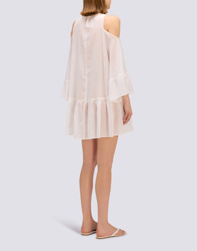 VESTIDO CORTO CON HOMBROS DESCUBIERTOS EN GASA DE ALGODÓN