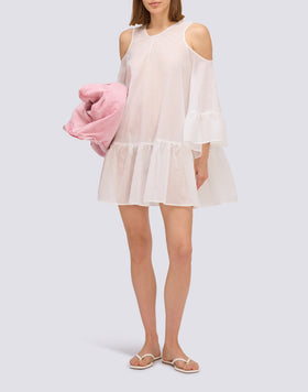 VESTIDO CORTO CON HOMBROS DESCUBIERTOS EN GASA DE ALGODÓN