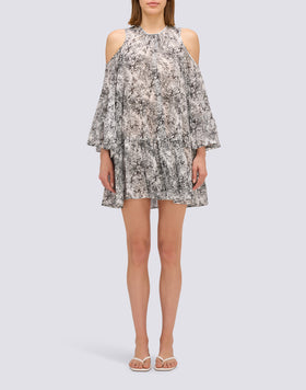 Vestido corto con hombros descubiertos y estampado Fleur de Joie
