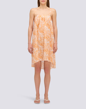 VESTIDO CORTO DE GASA DE ALGODÓN CON ESTAMPADO FLEUR DE JOIE