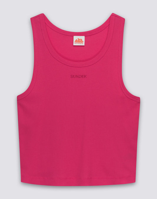 DÉBARDEUR FEMME À CÔTES AVEC LOGO BRODÉ