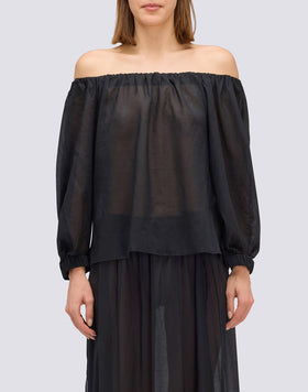 COTTON VOILE BLOUSE WITH BOAT NECKLINE