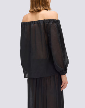 COTTON VOILE BLOUSE WITH BOAT NECKLINE