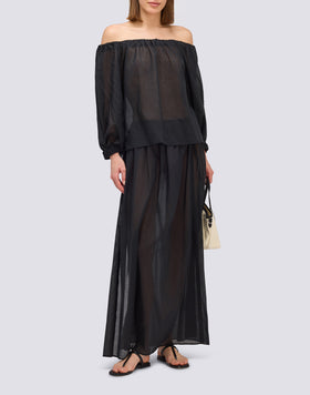 COTTON VOILE BLOUSE WITH BOAT NECKLINE