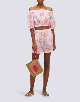 SHORT FEMME À TAILLE ÉLASTIQUE MOTIF ROSE DE JOIE