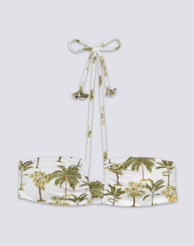 TOP DE BIKINI CON Lazos ajustables y borlas con estampado botánico