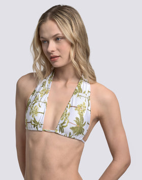 AMERICAN TRIANGLE BIKINI TOP WITH TASSELS AND BOTANICAL PRINT