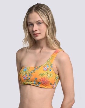SWEET PARROT PRINT ONE-SHOULDER BIKINI TOP